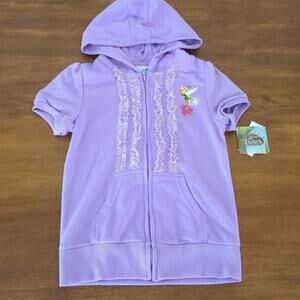 Disney fairies Tinkerbell purple zip up hooded top with puff sleeves NEW size 6X